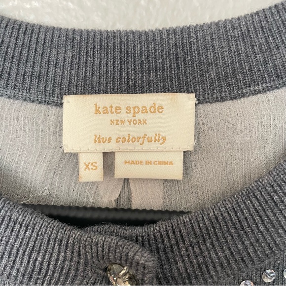 Kate Spade Midnight Gray Sparkle Embellished Cropped Cardigan Sweater Size XS - Picture 2 of 9